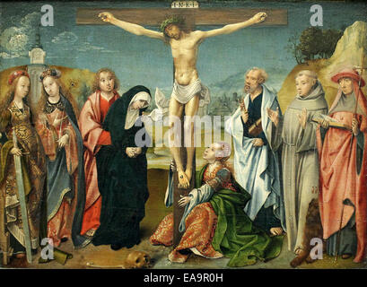 Christ on the cross with saints.ca.1510.by Cornelis Engebrechtsz.1462-1527 Stock Photo
