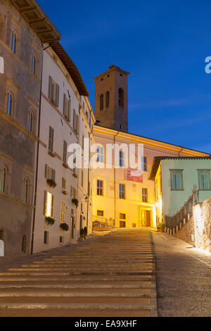Steps leading from Piazza del Duomo at dusk, Spoleto, Umbria, Italy Stock Photo