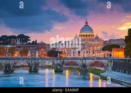 View of St. Peter's cathedral in Rome, Italy during beautiful sunset. Stock Photo