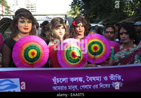 Dhaka, Bangladesh. 10th Nov, 2014. Transsexuals take part in a colorful rally in Dhaka, Bangladesh, Nov. 10, 2014. Credit:  Shariful Islam/Xinhua/Alamy Live News Stock Photo