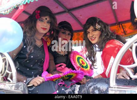 Dhaka, Bangladesh. 10th Nov, 2014. Transsexuals take part in a colorful rally in Dhaka, Bangladesh, Nov. 10, 2014. Credit:  Shariful Islam/Xinhua/Alamy Live News Stock Photo