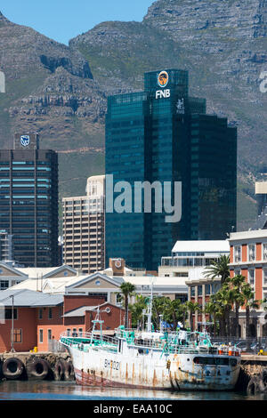 Skyscrapers in the central business district and old harbor, view from Albert Mall, Cape Town, South Africa Stock Photo