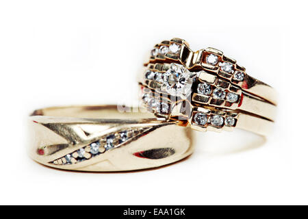 Close up of two wedding bands on white Stock Photo