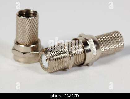 Closeup of the barrel connector on a coaxial cable Stock Photo