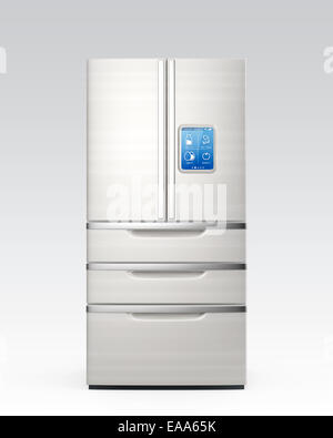 Smart refrigerator monitoring by smart phone concept Stock Photo