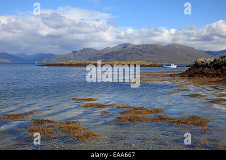 View towards Knoydart from Isle of Skye, Sound of Sleat, near Armadale to the hills of Knoydart on the mainland Stock Photo