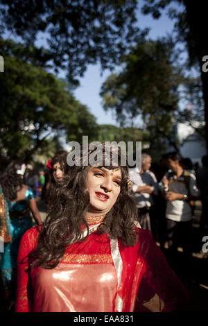 Dhaka, Bangladesh. 10th Nov, 2014. The Hijra (transgender) community in Dhaka has demanded to be properly recognized as the 'third gender'' as per the legal framework. They came up with the demand observing day long program styled as 'Hijra Pride 2014' on Monday, November 10, 2014. The Hijra leaders also urged the government to ensure safety and basic rights for the community. Credit:  ZUMA Press, Inc./Alamy Live News Stock Photo