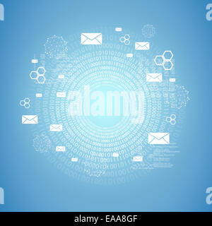 Cirlce of figures, hexagons and envelopes Stock Photo