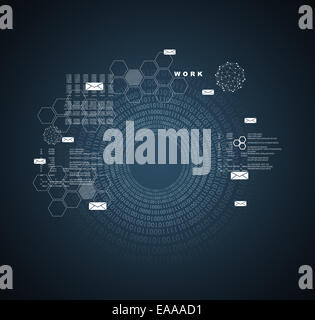 Cirlce of figures, hexagons and envelopes Stock Photo