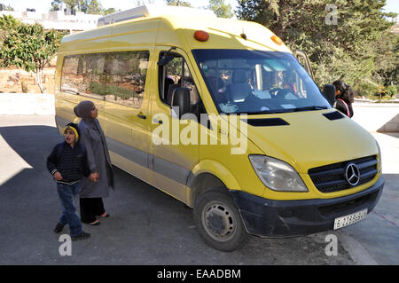 Reportedly the only institution in Palestine, which focuses on working with mentally handicapped children, is the center of Star Mountain near Ramallah runs by the Church of the Moravian Brethren, which originates in the Czech lands. Pictured school bus of the center of Star Mountain near Ramallah, Palestine, November 6, 2014. (CTK Photo/Filip Nerad) Stock Photo