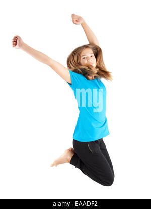 teenage girl jumping isolated in white Stock Photo