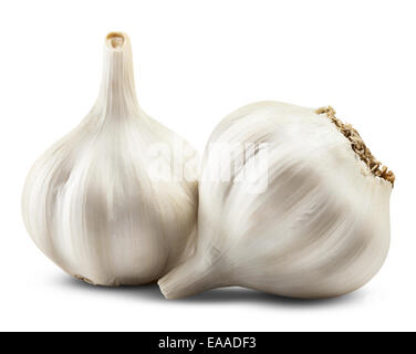 garlic isolated on white background. Clipping Path Stock Photo