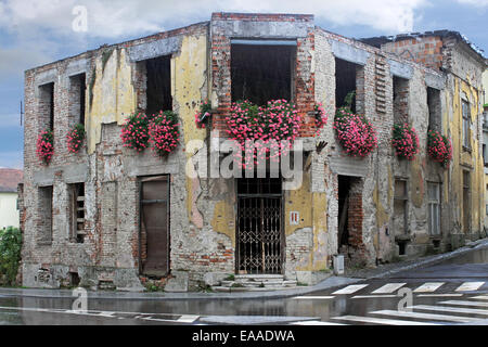 Vukovar Memorial. A bombed out house in Vukovar, Croatia, left like this as a memorial to the Serbo-Croatian war. Stock Photo