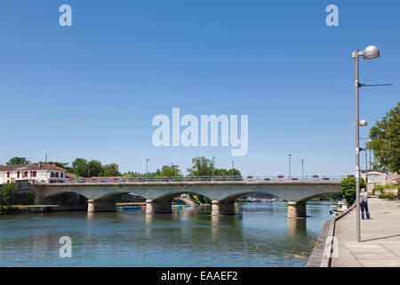 Road bridge across the river charente at Jarnac Stock Photo