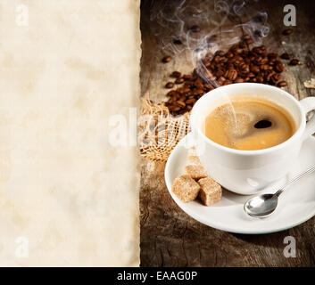 Coffee still life with blank paper for text Stock Photo