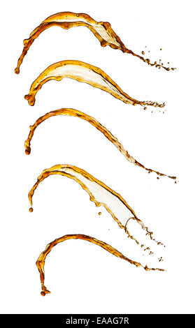 Brown liquid splashes collection represented cola or coffee, isolated on white background Stock Photo