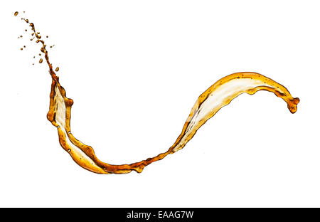 Brown liquid splash of coffee or cola, isolated on white background Stock Photo