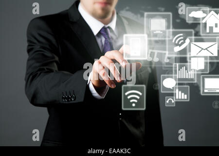 Business concept with manager hand touching virtual scheme. Stock Photo