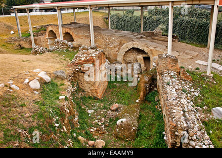 Ancient (Roman) bridge (the bridge of Melichos) at the entrance of Patras city, Achaia, Peloponnese, Greece. Stock Photo
