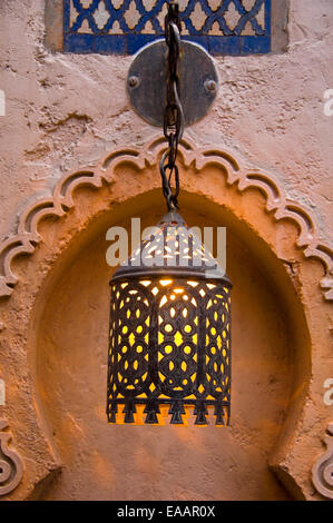 Vertical close up of an ornate lampshade in Kasbah Taourirt in Ouarzazate. Stock Photo