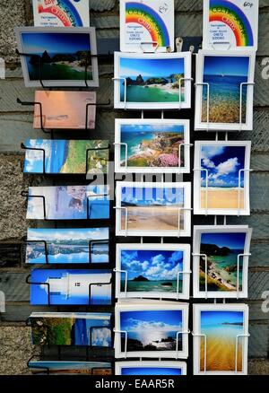 Souvenir postcards on sale outside a shop in Padstow Cornwall England uk Stock Photo