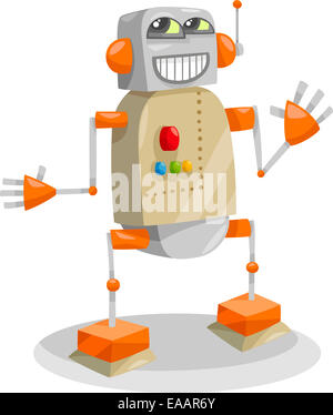 Cartoon Illustration of Happy Robot or Droid Stock Photo