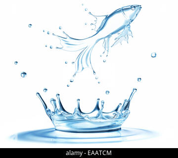 Water splash in form of jumping fish Stock Photo