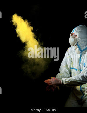 Freeze motion of colored dust explosion isolated on black background ...