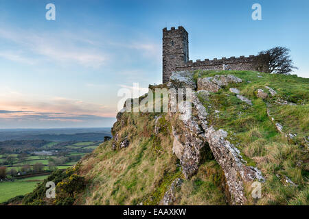 Brentor church perched on a rocky outcrop on Dartmoor National Park near Tavistock in Devon Stock Photo