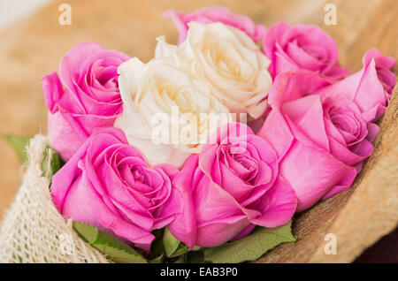 Beautiful bouquet of Ecuadorian pink and white roses Stock Photo