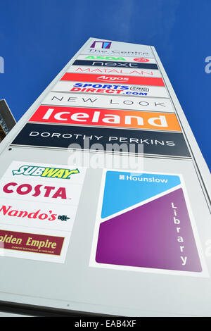 The Centre Feltham Shopping sign, Feltham, London Borough of Hounslow, Greater London, England, United Kingdom Stock Photo