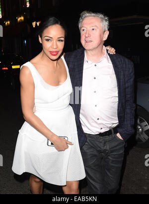 Louis Walsh and Sarah Jane Crawford seen arm in arm out and about in Soho London on a night out.  Featuring: Louis Walsh,Sarah Jane Crawford Where: London, United Kingdom When: 08 May 2014 Stock Photo
