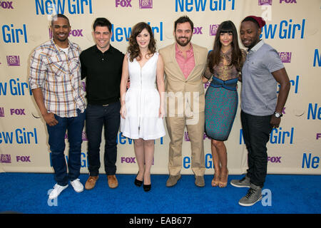 Celebrities attend NEW GIRL Season Three finale screening & panel at Zanuck Theatre on the FOX lot.  Featuring: Damon Wayans,Jr.,Max Greenfield,Zooey Deschanel,Jake Johnson,Hannah Simone,Lamorne Morris Where: Los Angeles, California, United States When: 0 Stock Photo