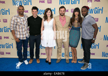 Celebrities attend NEW GIRL Season Three finale screening & panel at Zanuck Theatre on the FOX lot.  Featuring: Damon Wayans,Jr.,Max Greenfield,Zooey Deschanel,Jake Johnson,Hannah Simone,Lamorne Morris Where: Los Angeles, California, United States When: 0 Stock Photo