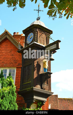 Abinger Hammer 'Jack the Blacksmith' Clock, Abinger Hammer, Surrey, England, United Kingdom Stock Photo