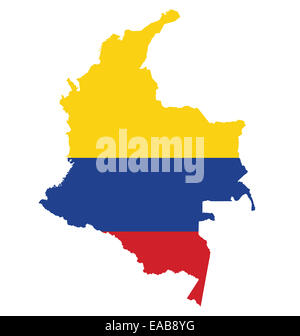 Flag of the Republic of Colombia overlaid on detailed outline map Stock Photo