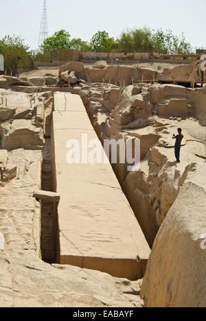 Unfinished Obelisk lying in a granite mine near Aswan Stock Photo