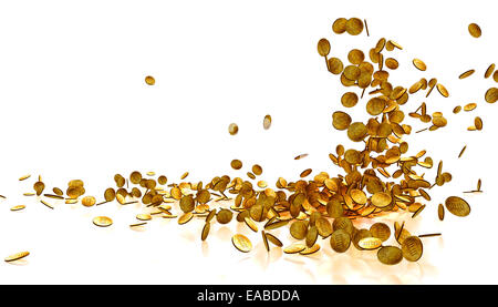 Falling Gold Coins Isolated on white background Stock Photo - Alamy