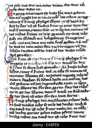 Historic manuscript, the Weingartner Songs by Walther von der Vogelweide, 1170 - 1230, German poet of the Middle Ages, writer of Stock Photo