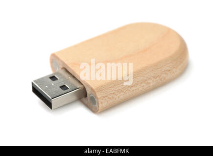 Wooden Usb memory stick isolated on white Stock Photo
