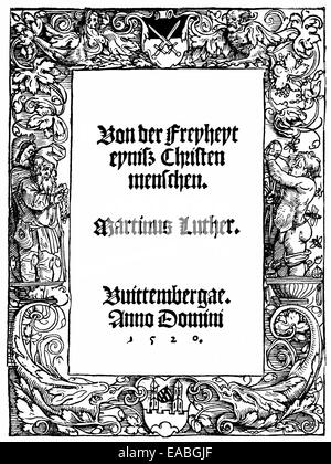 1524, front page of the first Lutheran service book, Martin Luther, 1483 - 1546,  Holzschnitt von 1524, Titelseite des 1. Luther Stock Photo