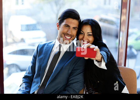 Happy business people making selfie in office Stock Photo