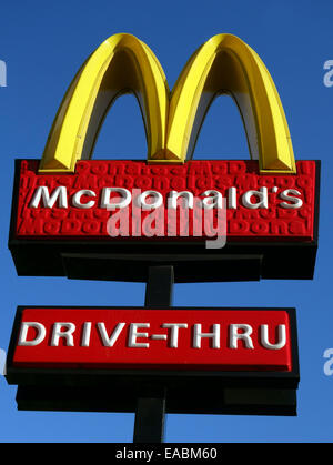 Sign outside McDonald's Drive-Thru restaurant, City Road, London Stock Photo