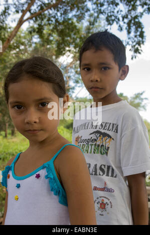 Para State, Brazil. Two caboclo children from the poor rural settler community of São Domingos, in the Tapajos National Forest Park. Stock Photo