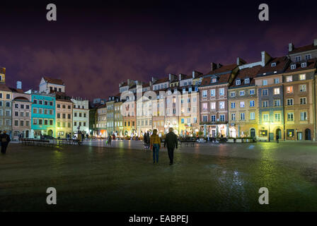 Warsaw, Poland - October 20, 2014: The beautiful old town square of Warsaw by night. Stock Photo