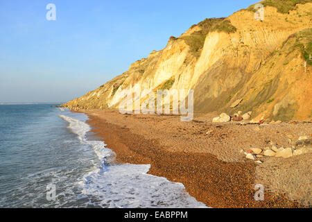 Beach and multi-coloured sand cliffs, Alum Bay, Isle of Wight, England, United Kingdom Stock Photo