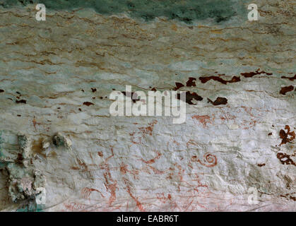 Prehistoric wall paintings at the Painted Cave in Niah National Park, Sarawak, Malaysia Stock Photo