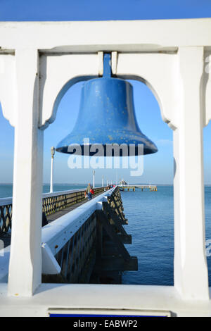 Warning bell on Yarmouth Pier, Yarmouth, Isle of Wight, England, United Kingdom Stock Photo