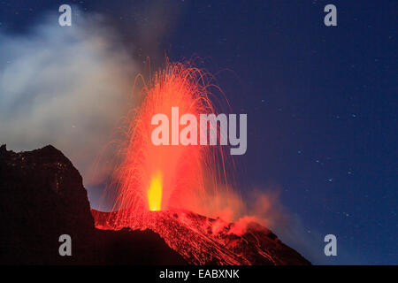 Eruption of the Stromboli volcano Stock Photo