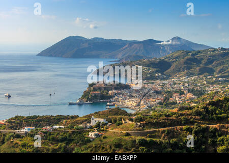 Panoramic view of the Aeolian islands Lipari and Vulcano Stock Photo